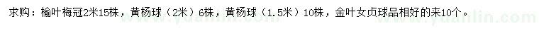 求購(gòu)榆葉梅、黃楊球，金葉女貞球