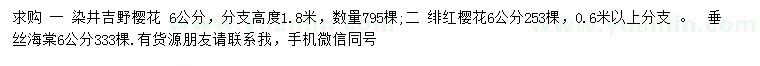 求購染井吉野櫻花、緋紅櫻花、垂絲海棠