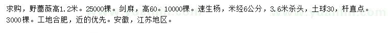 求購野薔薇、劍麻、速生楊