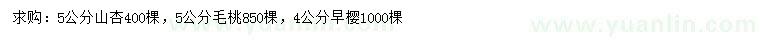 求購山杏、毛桃、早櫻