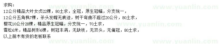 求購大葉女貞、五角楓、櫻花等