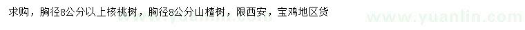 求購胸徑8公分以上核桃樹、胸徑8公分山楂樹