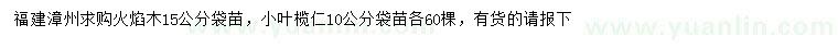 求購15公分火焰木袋苗、10小葉欖仁袋苗