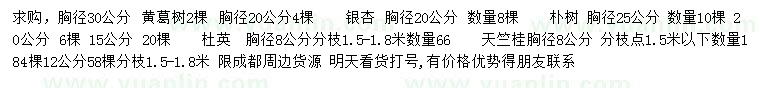 求購黃葛樹、銀杏、樸樹等
