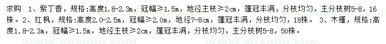 求購紫丁香、紅楓、木槿