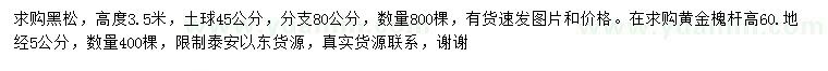 求購(gòu)高度3.5米黑松、地徑5公分黃金槐