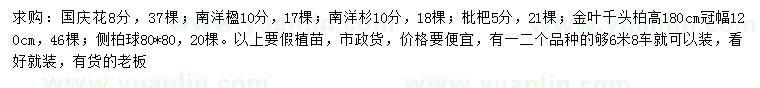 求購國慶花、南洋楹、南洋杉等