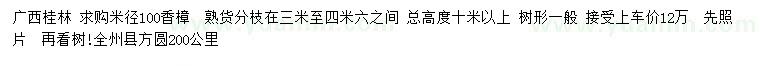 求購米徑100香樟
