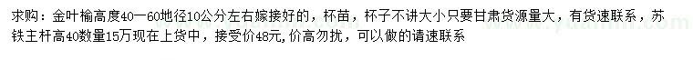 求購地徑10公分金葉榆、高40公分蘇鐵