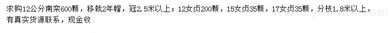 求購12公分南欒、12、15、17公分女貞