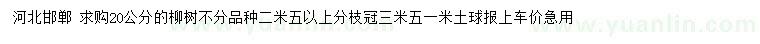 求購20公分柳樹