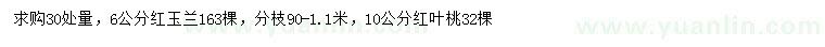 求購(gòu)30處量6公分紅玉蘭、10公分紅葉桃
