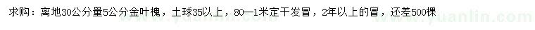 求購離地30公分量5公分金葉槐