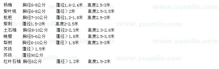 求購(gòu)楊梅、紫葉李、枇杷等