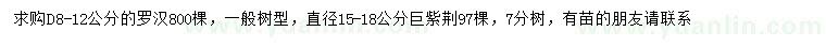 求購(gòu)地徑8-12公分羅漢松、直徑15-18公分巨紫荊