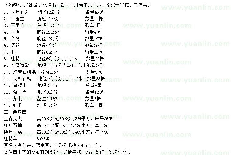 求購大葉女貞、廣玉蘭、三角楓等