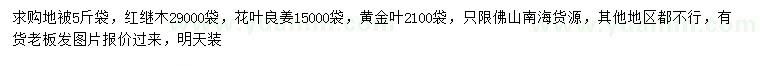 求購紅繼木、花葉良姜、黃金葉