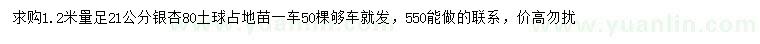 求購1.2米量足21公分銀杏