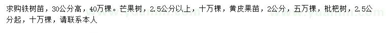 求購鐵樹苗、芒果樹、黃皮果苗等