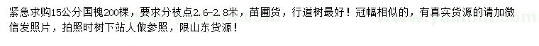 求購15公分國槐