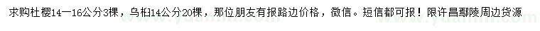 求購14-16公分杜櫻、14公分烏桕