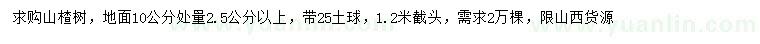 求購地面10公分處量2.5公分以上山楂樹
