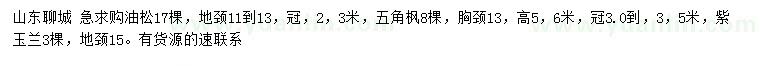求購(gòu)油松、五角楓、紫玉蘭