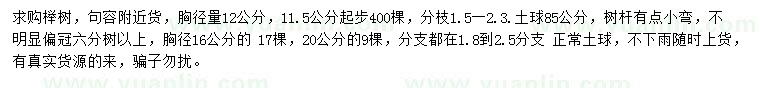 求購胸徑量12、16、20公分櫸樹