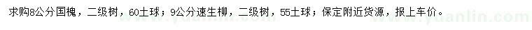 求購8公分國槐、9公分速生柳