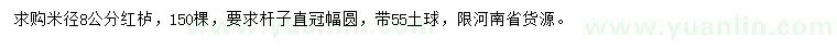 求購米徑8公分紅櫨