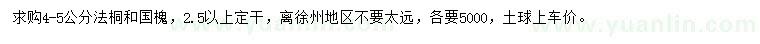 求購4-5公分法桐、國槐