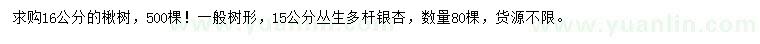 求購16公分楸樹、15公分叢生多桿銀杏