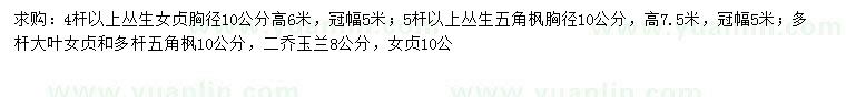 求購叢生大葉女貞、叢生五角楓、二喬玉蘭等