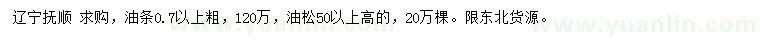 求購粗0.7公分以上油條、高50公分以上油松