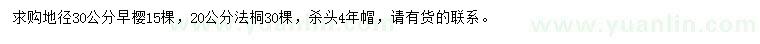 求購地徑30公分早櫻、20公分法桐