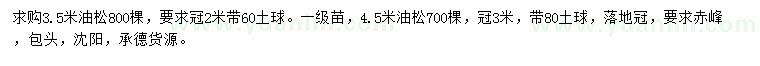 求購3.5、4.5米油松