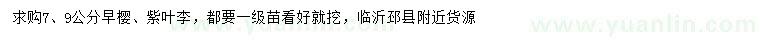 求購7、9公分早櫻、紫葉李