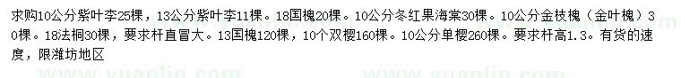 求購紫葉李、國槐、金枝槐等