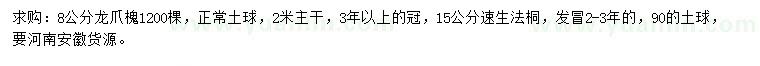 求購8公分龍爪槐、15公分速生法桐
