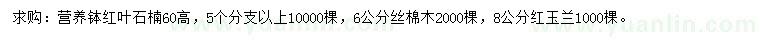 求購紅葉石楠、絲棉木、紅玉蘭