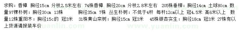 求購香樟、垂柳、樸樹