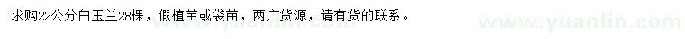 求購22公分白玉蘭