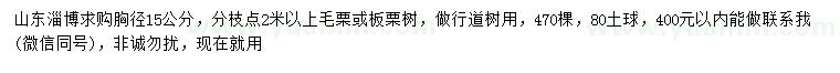 求購胸徑15公分毛栗或板栗樹