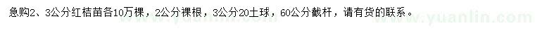 求購2、3公分紅桔苗