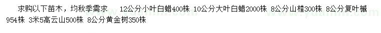 求購小葉白蠟、大葉白蠟、山楂等