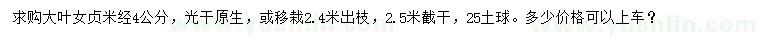 求購(gòu)米徑4公分大葉女貞