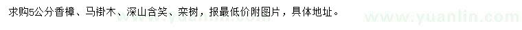 求購香樟、馬褂木、深山含笑等