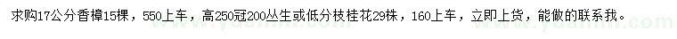 求購17公分香樟、高250公分桂花