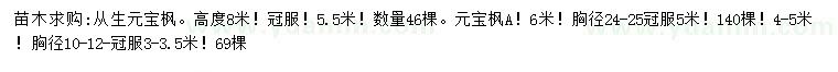 求購(gòu)高度8米從生元寶楓、胸徑10-12、24-25公分元寶楓