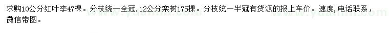 求購10公分紅葉李、12公分欒樹
